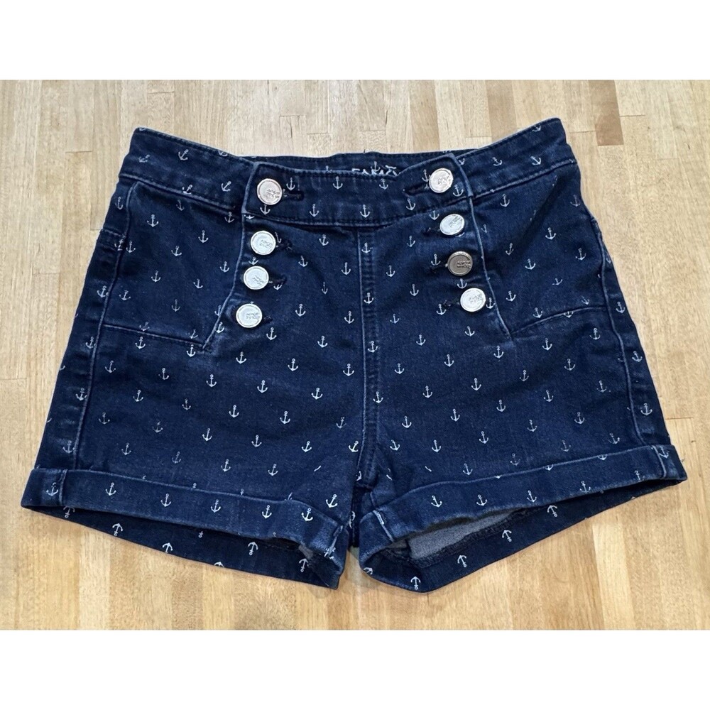 Almost Famous Womens Denim Shorts Size 0 Stretch Nautical Navy Blue Jean Cuffed